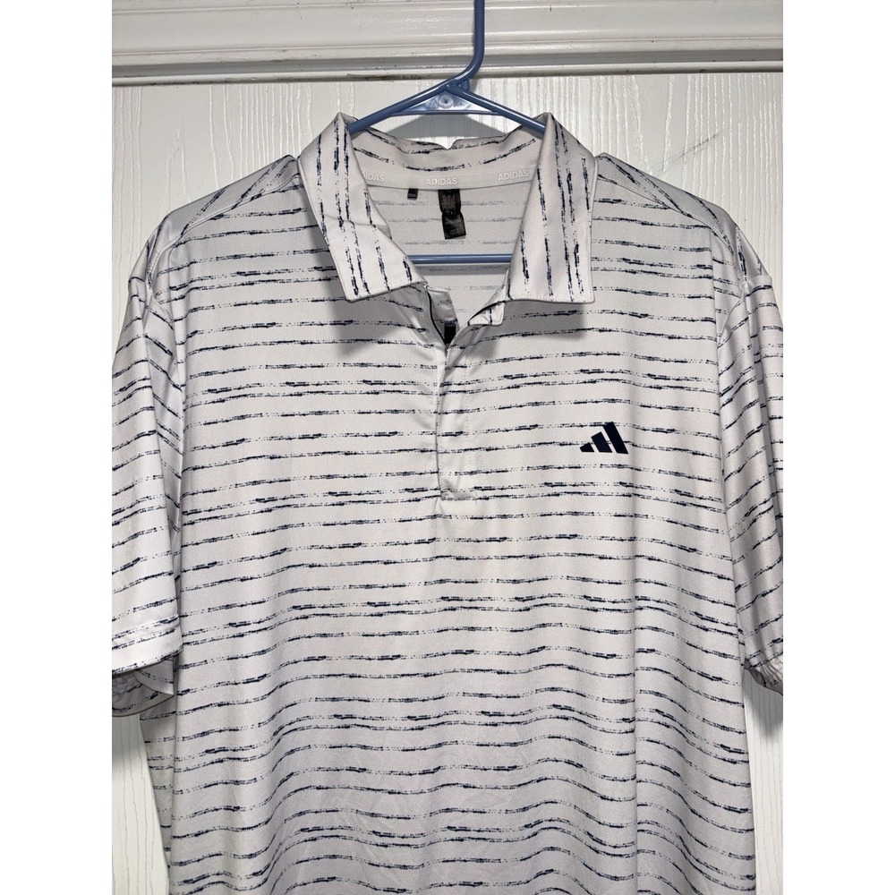 adidas White/Blue Striped 1/4 Zip Polo Shirt Men's Size L Short Sleeve
